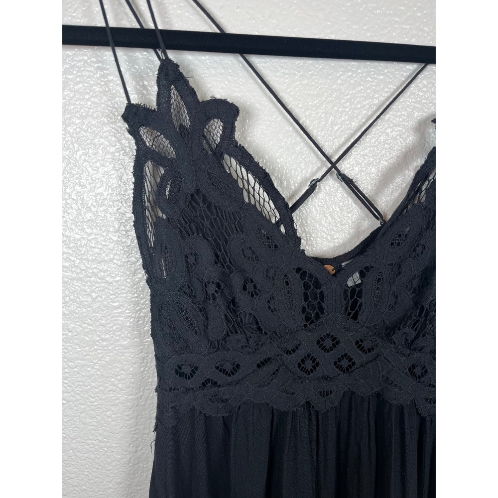 Free People FP One Adella Slip Dress Crochet Lace Ruffle Mini Black Small - Picture 5 of 11
